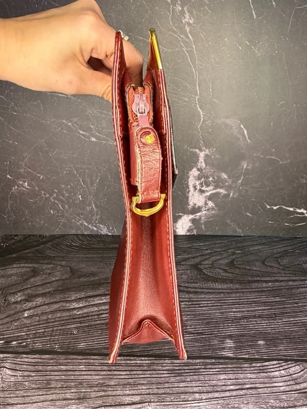 Cartier Vintage Bordeaux Leather Cosmetic Bag Toiletry Pouch COA & Dust Bag